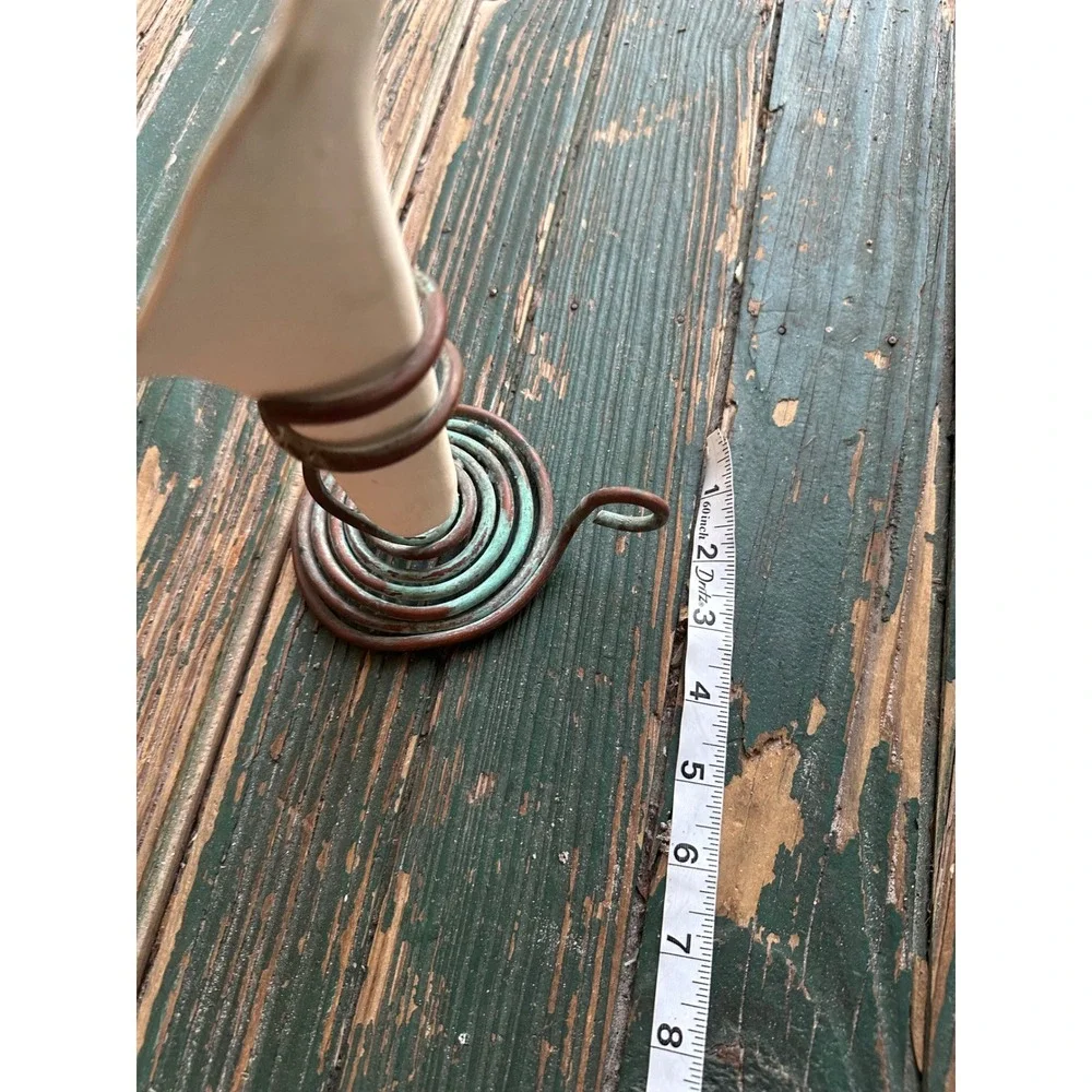 Artisan Ceramic Leaf Bud Vase with Spiral Copper Verdigris Patina Stand A3225